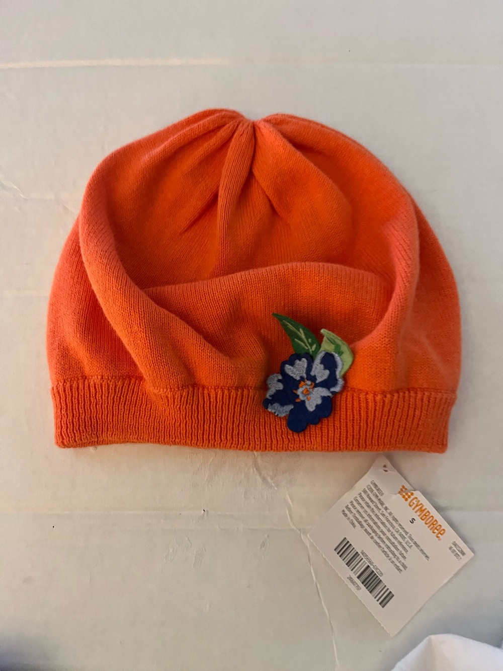Gymboree Orange Knit Hat with Blue Flower Applique